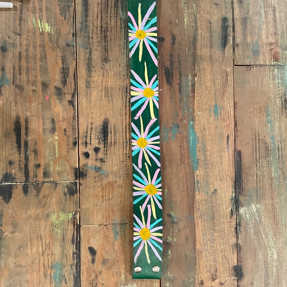 Handpainted purse strap signed by designer Katie Kalsi 24”